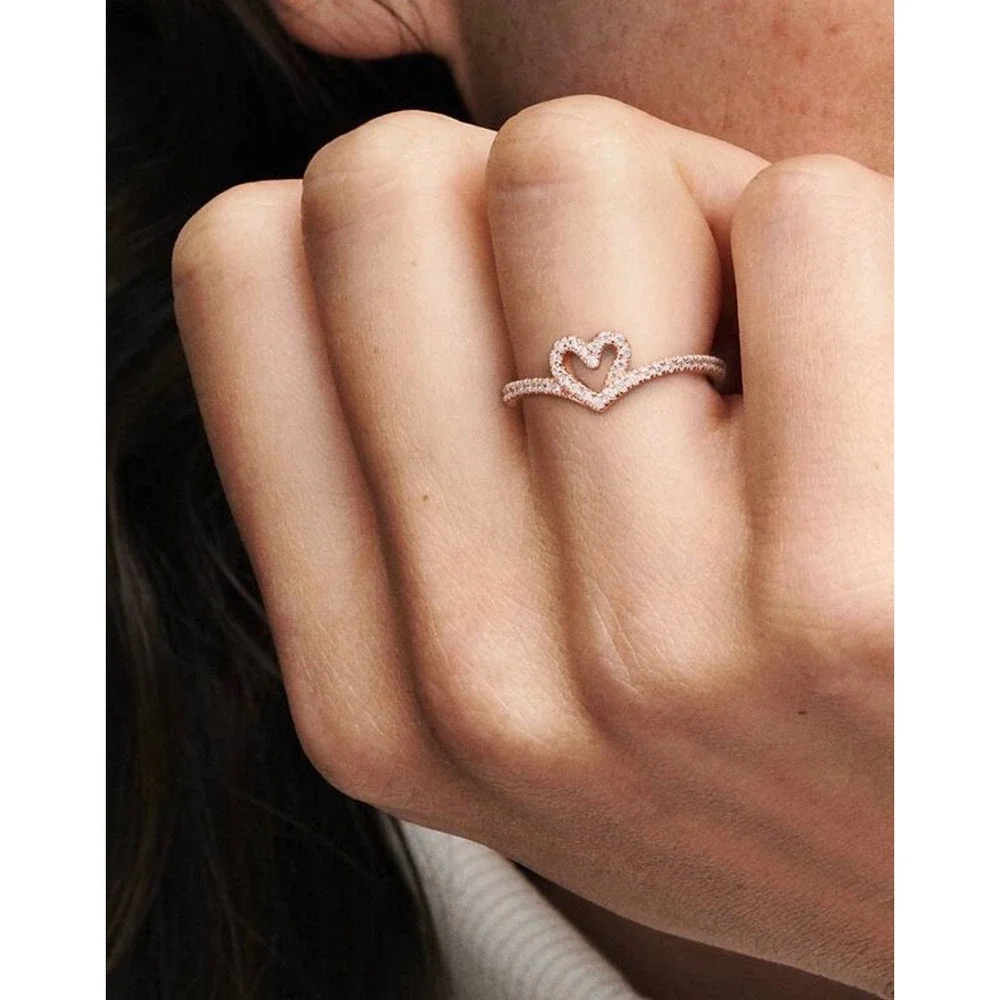 NEW Pandora Wishbone Sparkling Heart Ring Romantic Size 5